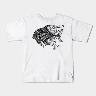 Black and White Print of Exotic Fish Kids T-Shirt